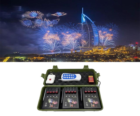 70-100m مرحلة التحكم عن بعد قاعدة النافورة الباردة الداخلية نظام إطلاق النار الإلكتروني الألعاب النارية